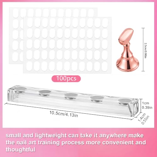 Nail Stand for Press Ons, Acrylic Magnetic Nail Tips Practice Holder,100 Pcs Reusable Double-Sided Tape Dot for Home DIY Salon Painting Nails Stand kit (Rose Gold) - color: Rose Gold A