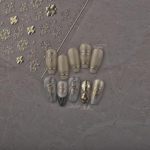 5D Embossed Nail Stickers, Premium Salon-Quality Self-Adhesive 3D Nail Art Decals, Refined Classic Designs for Easy DIY Manicure (Couture Gold) - color: Couture Gold