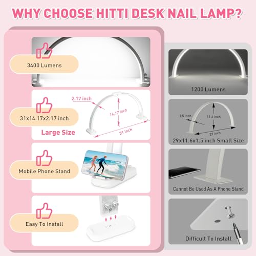 HITTI 31in Half Moon Light for Nail Desk, Foldable, Crystal Diamond - color: 31In White (Crystal Diamond)