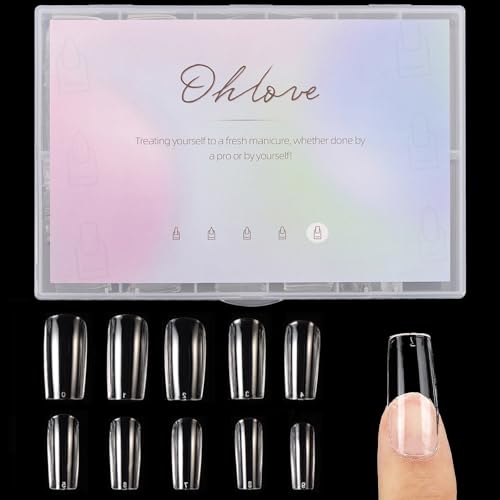 500Pcs Square Nail Tips Full Cover Clear Fake Nail Tips for Acrylic Nails, Size 0~9 - color: B-square clear