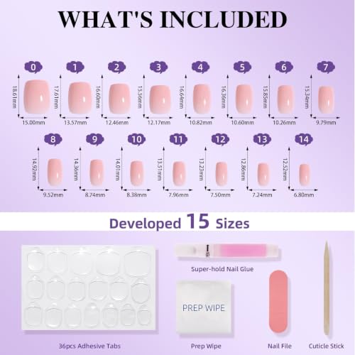 Light Pink Nude Press On Nails, Short Square, Glossy Blush Glue On Nails - color: A10-Pink Nude