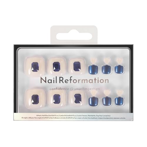Nail Reformation Press On Toenails, Milky White & Navy Blue Short Square - color: Sapphire Dream
