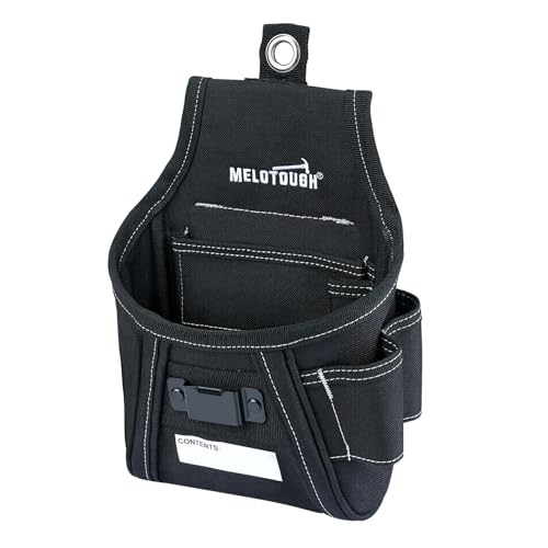 MELOTOUGH Nail and Screw Organizer Bag for Electricians and Carpenters, Tool Belt Pouch with Belt Clip, Heavy Duty Work Fastener Pouch - color: Black