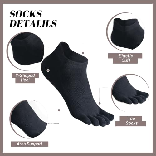 Toe Socks Women, Ankle Cotton Five Fingers Socks for Running - color: 5 Pairs Black