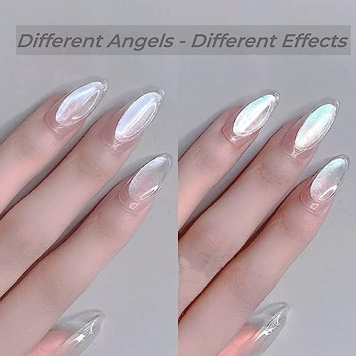 2Pcs Pearl Chrome Nail Powder - Ice Transparent Aurora, White Chameleon Iridescent Pigment for Nails - High Gloss Pearlescent Glitter (2pc White) - color: 2pc White