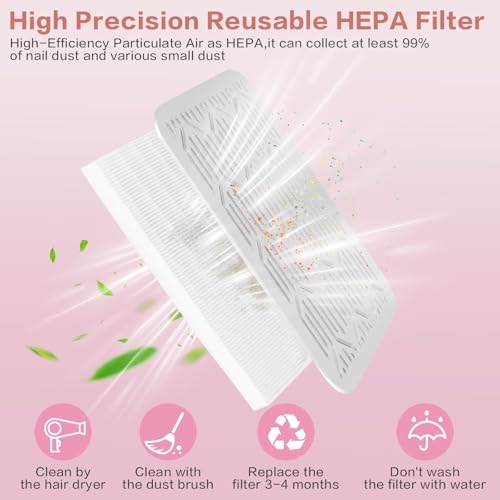 Linssy Rechargeable Nail Dust Collector, 4000RPM HEPA Filter for Acrylic