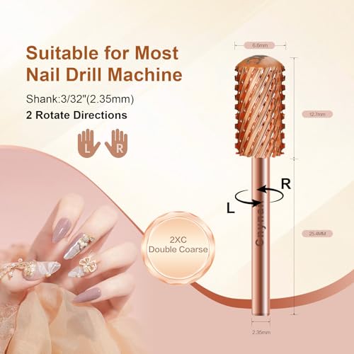 3/32" Large Smooth Barrel Safety Nail Drill Bit for Gel & Acrylic Removal - color: Rose Gold, size: 2XC