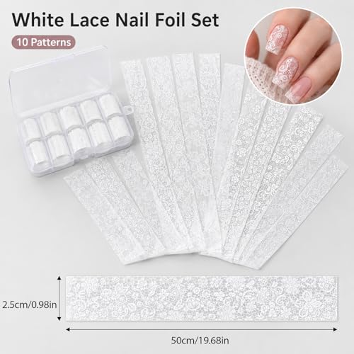 20 Rolls White Lace Nail Foil Transfer for Gel Acrylic