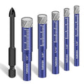 6 Pcs Diamond Drill Bit Set,1/4",5/16",3/8",1/2", Ceramic, Tile Drill Bits