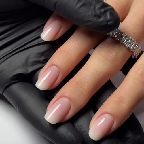 French Tip Press on Nails Medium Square Fake Nails with Ombre Designs Glossy Nails Press ons White Glue on Nails Cute False Nails Acrylic Stick on Nails for Women 24Pcs - color: Ombre Designs