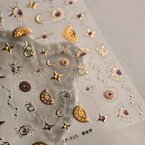 5D Embossed Snake Nail Sticker Gold Snake Stars Moon Nail Art Sticker Self Adhesive Nail Decals Halloween Nail Art for Women Manicure Supplies Nails Art Decorations - color: Style-10