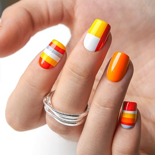 CurvLife Shrot Square Fall Press On Nails, Citrus Pop Red, Soft Gel - color: Citrus Pop