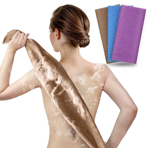 ARCH&M Exfoliating Towel 3-Pack, Nylon, Brown Purple Navy-Blue - style: Brown Purple Navy-Blue