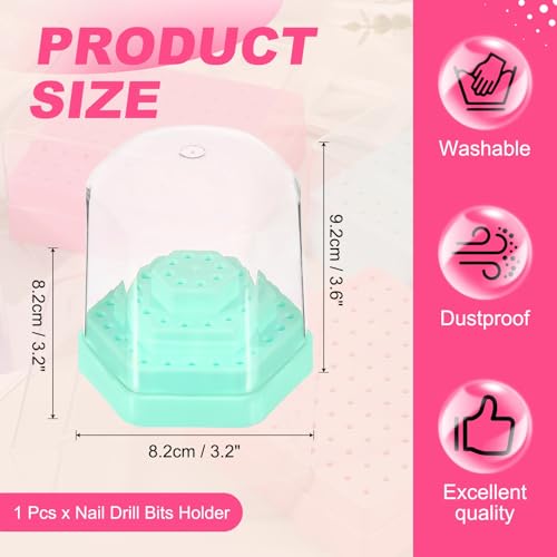 uxcell Nail Drill Bits Holder 48 Holes Large Space Drills Cleaning Green - color: Green