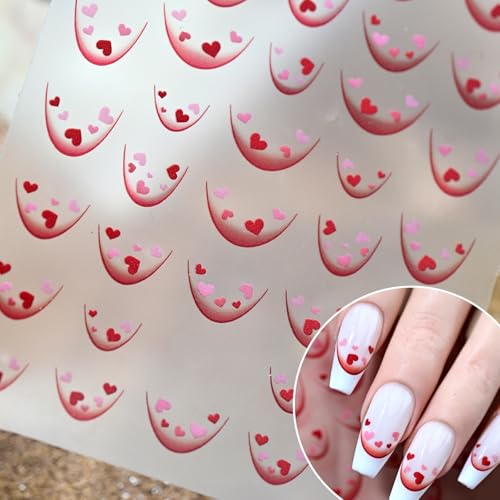 1 Sheet Valentine's 5D Embossed Nail Art Stickers Romantic Pink Red Petite Heart Nail Decals Red Pink Love Pink Valentine's Nail Designs Red Gradient French Tips Nail Supplies for Women DIY Manicure - style: mini heart-shaped