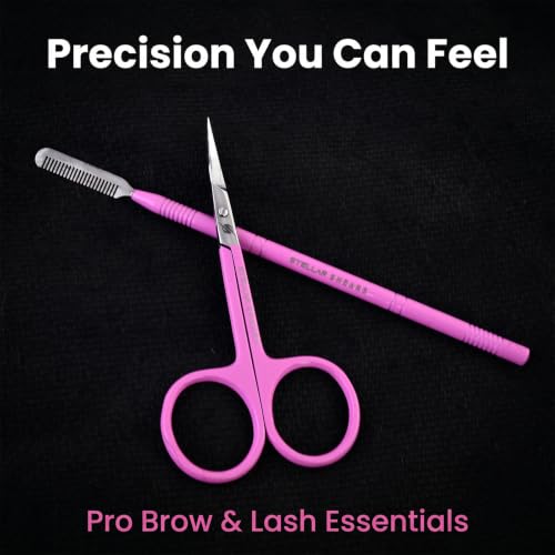 Curved Cuticle and Eyebrow Scissors with Eyelash Comb, Pink - color: Ss-csp-02
