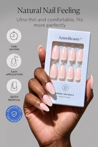 AzureBeauty Short Almond Press On Nails, Milky Pink, 32 Pcs 16 Sizes - color: A-Milky Pink