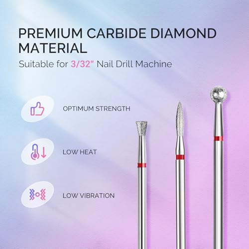 MelodySusie 3Pcs Cuticle Cleaner Nail Drill Bits Set, 3/32'' Safety Carbide Diamond Bits, Ball, Flame and Inverted Tapered Bits, Suitable for Cuticle Dead Skin Nail Prepare, Silver - size: Diamond Bits A Set