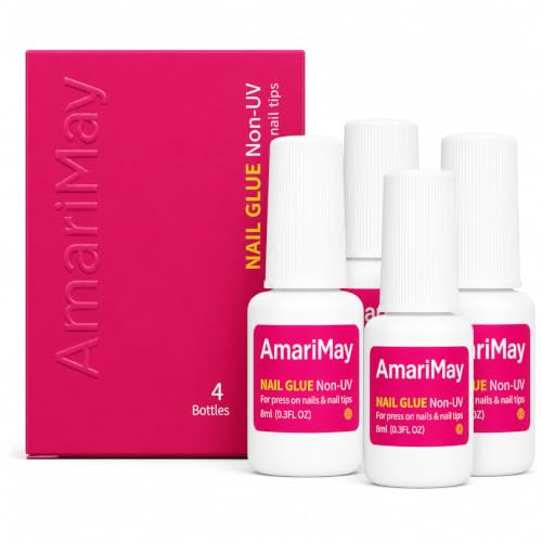 Nail Glue for Press On Nails, 8ml *4, Nail Tips & Acrylic Nails Nail Bond, Brush On Glue for Press Ons, Tips & Acrylics - Long Lasting, Maximum Strength, Mess-Free Application