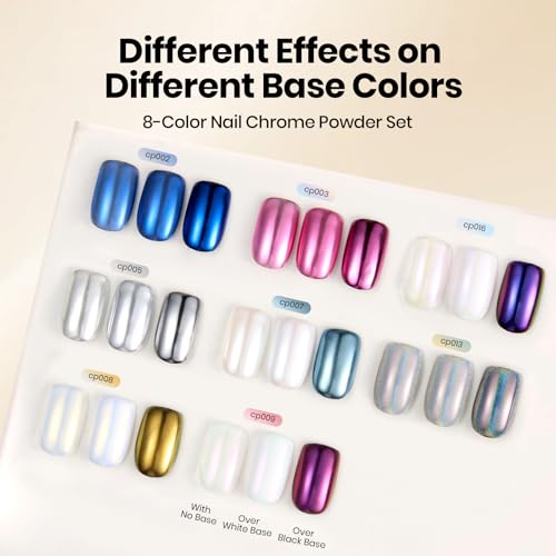 Beetles Chrome Nail Powder Set 8 Colors White Pearl Holographic Aurora - color: A - Multicolor Pearl-8