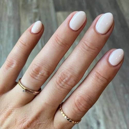 modelones Short Press on Nails, Oval Fake Nails Kit Nails Press Ons - color: A1-Pink White