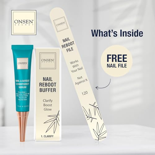 ONSEN Japanese Nail File Buffer Sparkle-KIT 1.0, A Free 120/180 Grit Nail File,3-Way Buffer Block, Cuticle Serum with Cuticle Oil in Action-15ml, Optimum Care Series - size: 0.51 Fl Oz (Pack of 1)