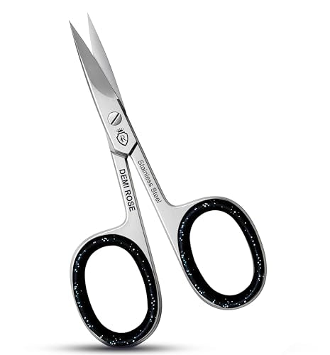 Nail Scissors Curved - Professional Stainless Steel Manicure, Grooming Scissors for eyebrow, Mustache, Nose Hair, Eyelash, Dry Skin - Cuticle Scissors with Rubber Inserts