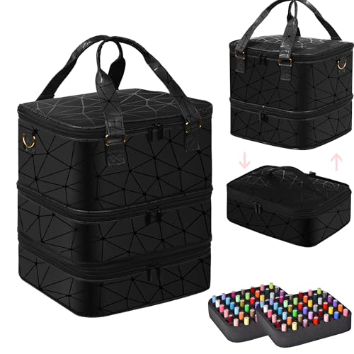 FCQQYWZ Large Nail Polish Organizer Case Hold 84+ Bottles Nail Polish & Nail Lamp, 3 Layers Nail Organizers and Storage for Nail Tech with Divider, Travel Carrying Case(Black) - color: Black-84Bottles