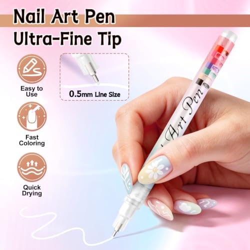 TOROKOM White Nail Art Pens, 0.5mm Nail Art Markers 3D Nail Polish Pens - color: White-0.5mm