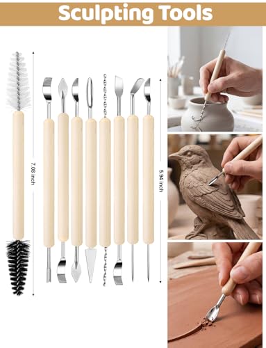 44Pcs Clay Sculpting Tools Kit, Ceramic Clay Ball Stylus Dot Painting Tools, Air Dry Clay Tools Set for Carving, Dotting, Embossing, Shaping, Molding, Pottery Crafts, Nail Art, Rhinestone, Rock - color: 44PCS