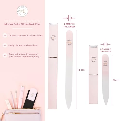 Malva Belle Crystal Glass Nail File Set for Women - 2xPink (3mm) - color: Pastel Pink, size: 3mm (Gift Set)