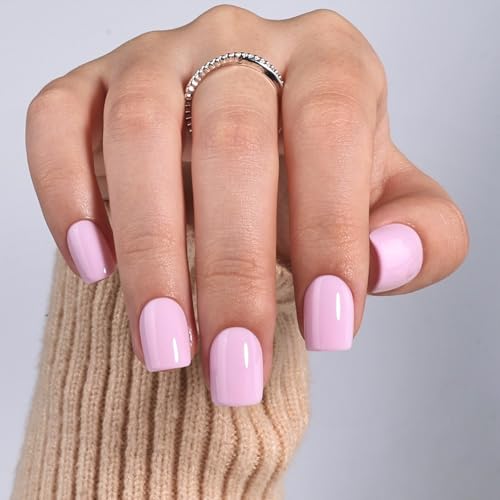 Glossy Pink Press On Nails, Short Square Reusable Nails - color: A1-Light Pink