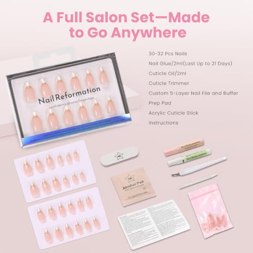 Nail Reformation Press On Nails, Bow-So-Chic Short Almond Fake Nails 32 Pcs - color: Bow-So-Chic