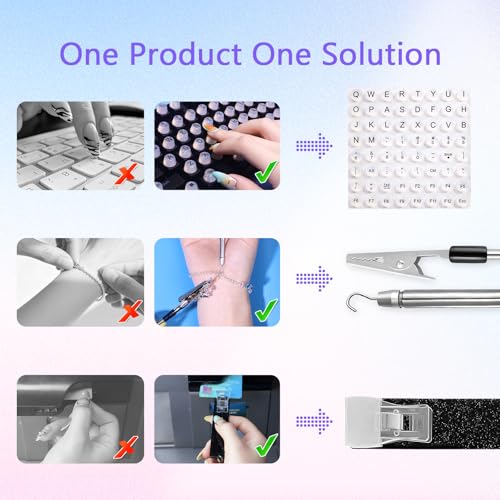 Bling Keyboard Sticker for Long Nails & Long Nail Helper Tool - size: 8PCS