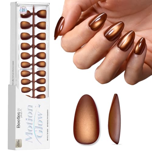 Beetles Brown Cat Eye Press On Nails Short Almond, 96 PCS Nail Tips - color: 0 - Brown CatEye - S