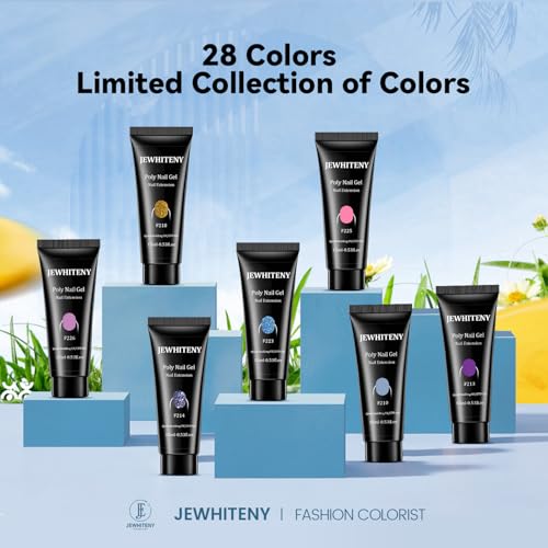 JEWHITENY 28 Colors Poly Nail Gel Set - 15ml Nude Pink Brown Black Grey Blue Yellow Tones for French Manicure DIY Nail Art Salon & Home Use Holiday Gift - color: F01