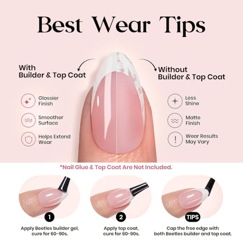 Beetles French Tips Press On Nails - Short Square 150 Pcs - color: 01 - Pink French - S