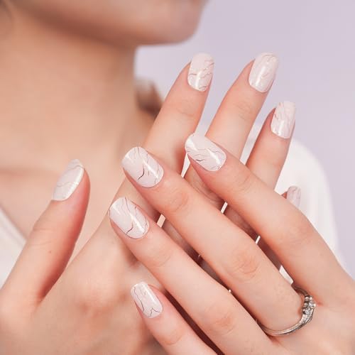 DANNI & TONI Semi Cured Gel Nail Strips White Gold Lines Laser Glitter Gel Nail Wraps 28 Stickers | Celestial Veins - color: Celestial Veins