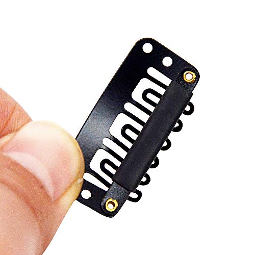 24 pcs/lot 32mm 6-Teeth with Rubber U-Shape Snap Clips Metal Wig Hair Extension Clips for Hair Extension Hairpiece (3.2cm Black) - color: Black, style: 32mm 24pcs U-shape