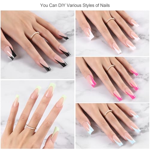 Dsixnails French Tip Press on Nails, 150Pcs Long Square Matte, 5 Colors - color: A-CF-Long 5 IN 1-1