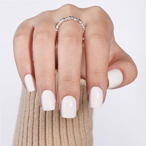 Glossy White Press On Nails, Short Square Reusable Nails - color: B1-Soft Porcelain
