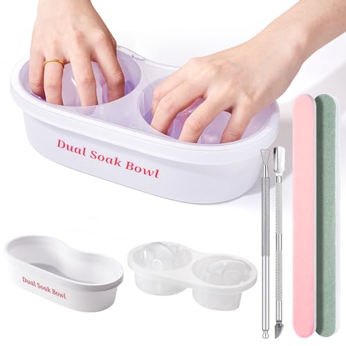 Dual Nail Soaking Bowl for Both Hands, Acetone-Proof Manicure Soak Bowl Kit - color: D1-White for big hands