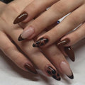 Brown Press on Nails Medium Almond Tortoise Shell Fake Nails - color: style-03