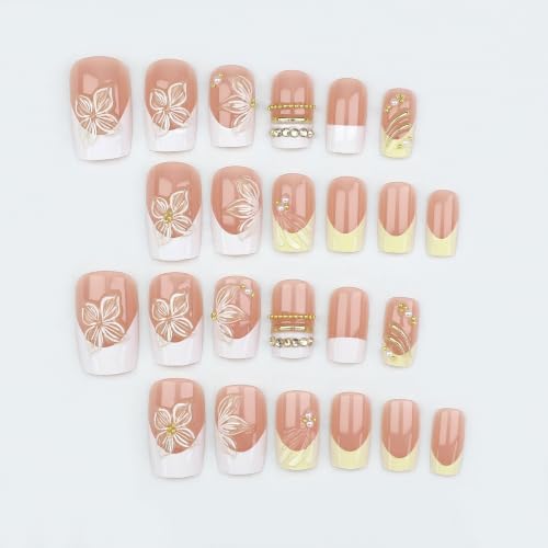 Square Short Press on Nails French Design Fake Nail 24Pcs - color: 2