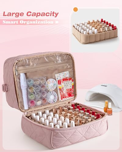 Marscamd Quilted Nail Polish Organizer Bag Holds 42 Bottles and Nail Lamp - color: Pink