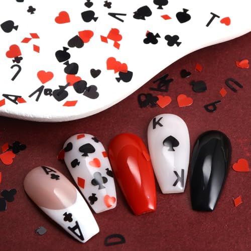 1 Box 2 Color Holographic Poker Nail Glitter Red Black Peach Hearts Nail Sequins 3D Letter Nail Flakes Sparkly Powder Flakes Shiny Nail Glitter Alphabet Nail Sequins Glitter for Nails Art 6 Grids - color: Color 16