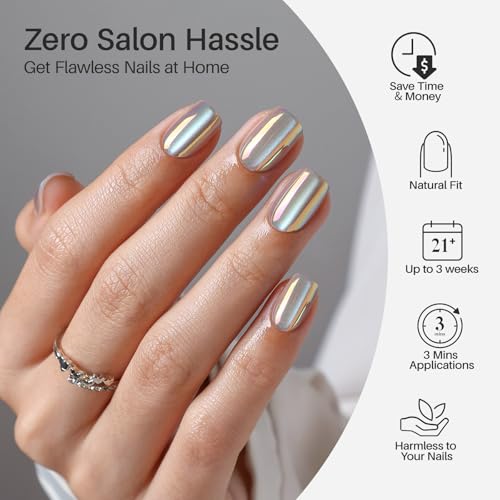 SHANGMENG Halloween Press on Nails, Square Short Chrome Cat Eye Fake Nails - color: Moonlight