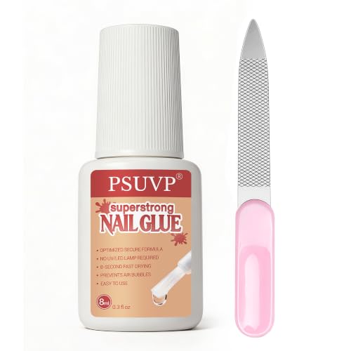 【Upgraded】 Super Strong Nail Glue+Nail File for Press On Nails