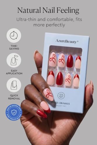 AzureBeauty Short Almond Press On Nails, Ruby Velvet, 32 Pcs 16 Sizes - color: B3-Ruby Velvet