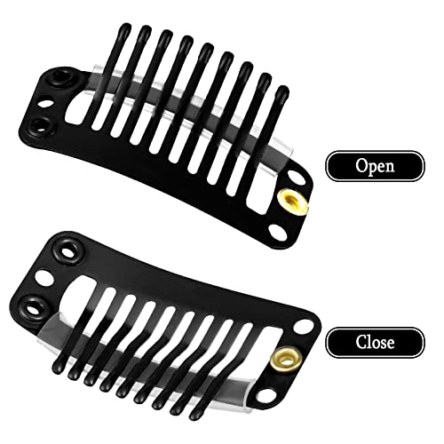 WILLBOND 30 Pcs Wig Clips Hair Extensions, 9-Teeth 32 Mm, Black - color: Black
